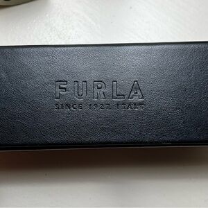 Furla Black Leather eyeglasses case good used condition triangular magnet close
